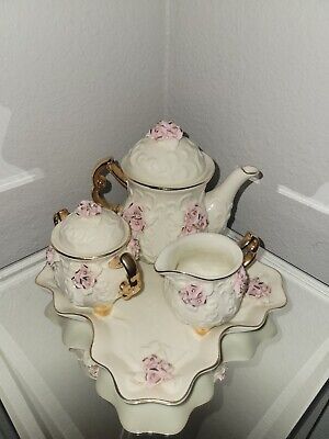 Cracker Barrel Ivory Porcelain Victorian Tea Set-Pink Roses & Gold Trim Set 6Pcs | eBay US