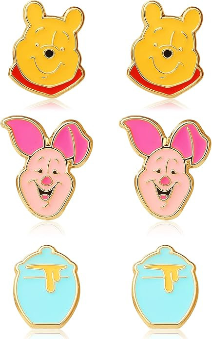 Disney Winnie the Pooh Stud Earring Set, Flash Plated, 3 Pairs | Amazon (US)