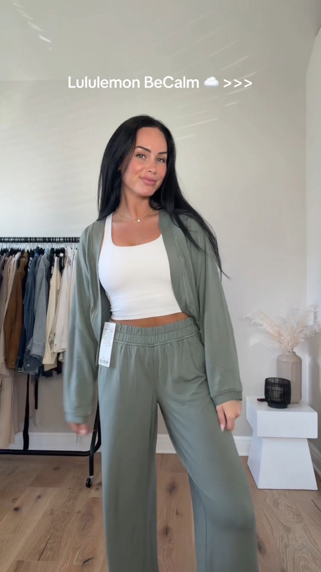 Obsessed with the becalm fabric from lululemon ☁️ so soft & cozy!! I will have my outfit details on my LTK 🤍

My sizing 5’7, 145lbs, 32dd
I’m wearing size smalls 

@lululemon 