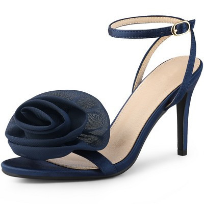 Perphy Women's Valentines Floral Rose Stiletto Heel Sandals 11 Navy Blue | Target