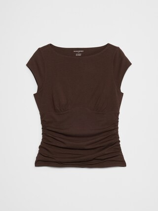Soft Stretch Cap-Sleeve Ruched Top | Banana Republic Factory