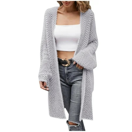 Yuwegr Sweatshirt for Women with Pockets Loose Color Block Striped Sweaters Outwear Long Sleeve Jack | Walmart (US)