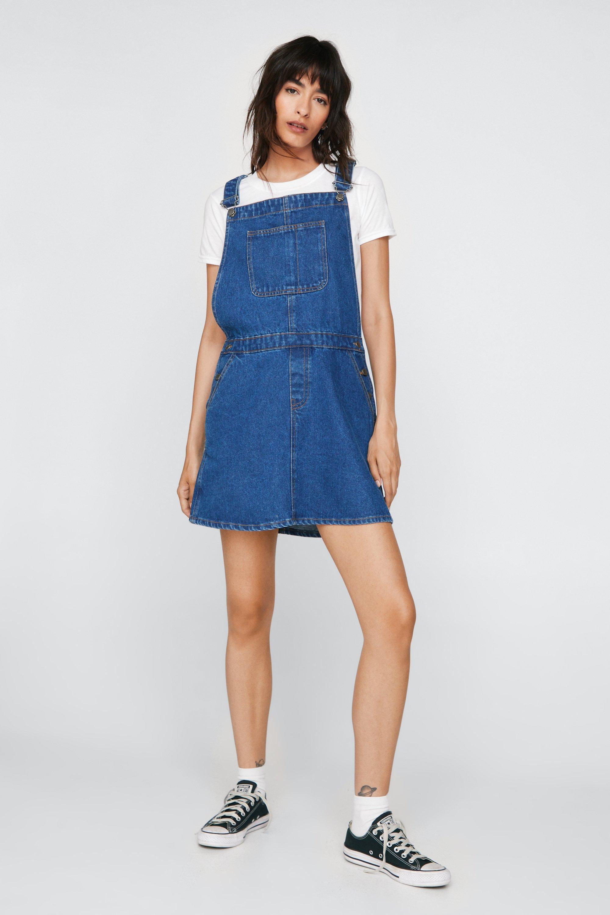 Womens Contrast Stitch Detail Denim Overall Dress - Mid Blue - 10 | Nasty Gal (US)