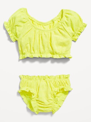 Puff-Sleeve Ruffle-Trim Tankini Bikini Swim Set for Baby | Old Navy (US)