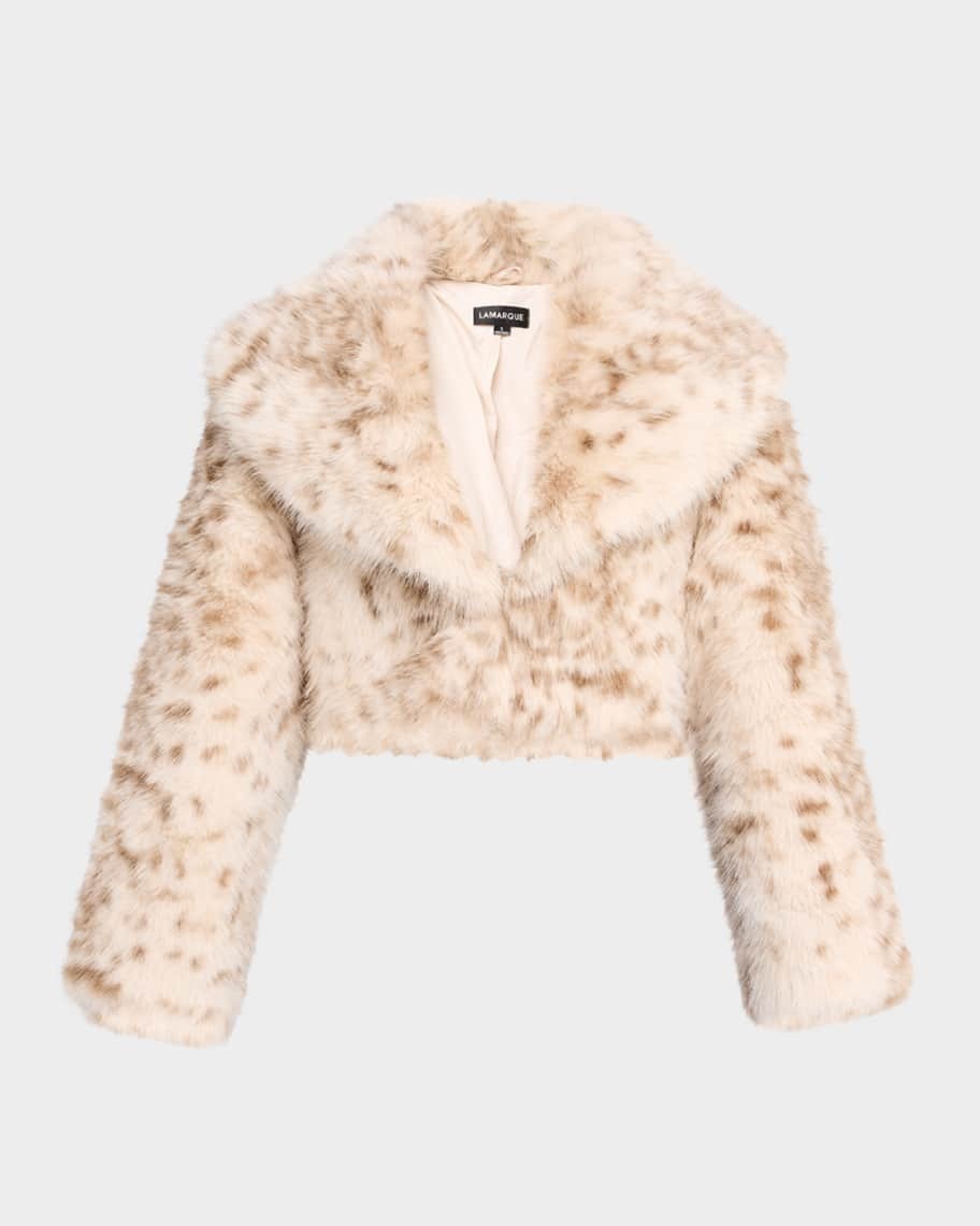 Danika Leopard-Printed Faux Fur Cropped Coat | Neiman Marcus