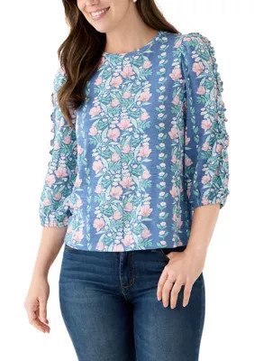 Crown & Ivy Women's 3/4 Rouched Sleeve Top, Large | Belk