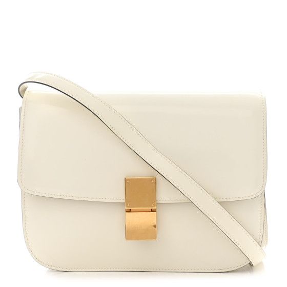 Spazzolato Calfskin Medium Classic Box Flap Bag White | FASHIONPHILE (US)