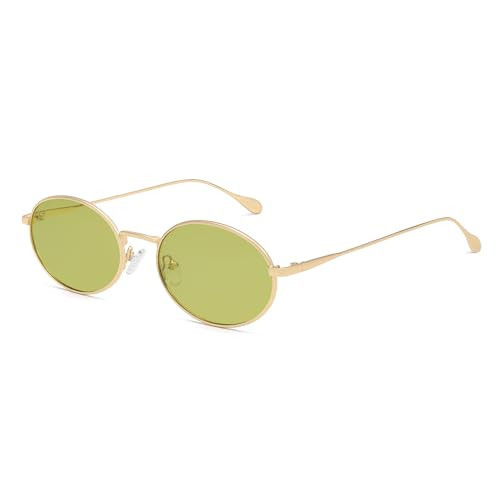 VANLINKER Retro Oval Polarized Sunglasses for Women Men Vintage 90s Metal Gold Frame Shades VL9872,Light Green | Amazon (US)