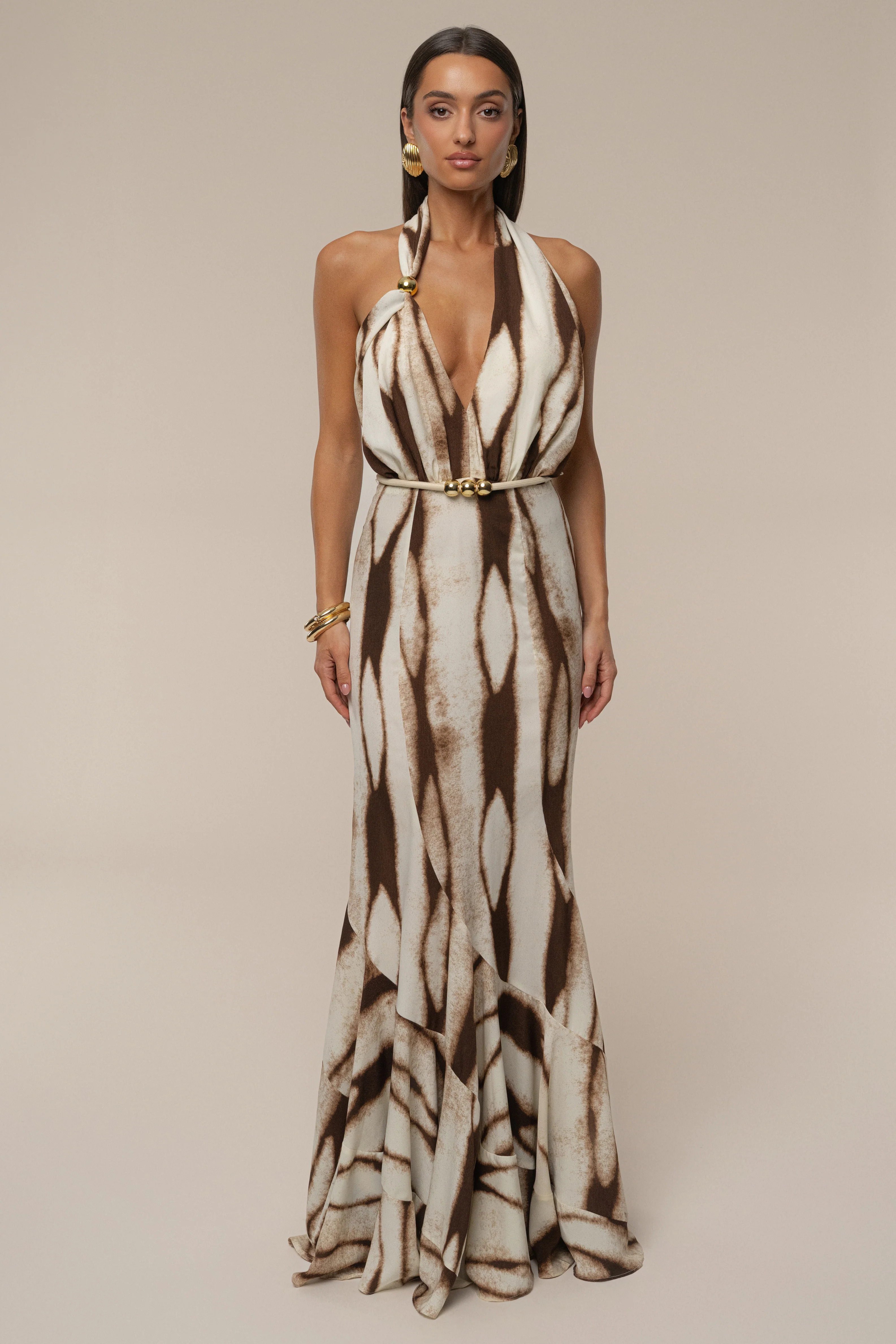 Ivory Desert Glow Flared Maxi Dress | JLUXLABEL