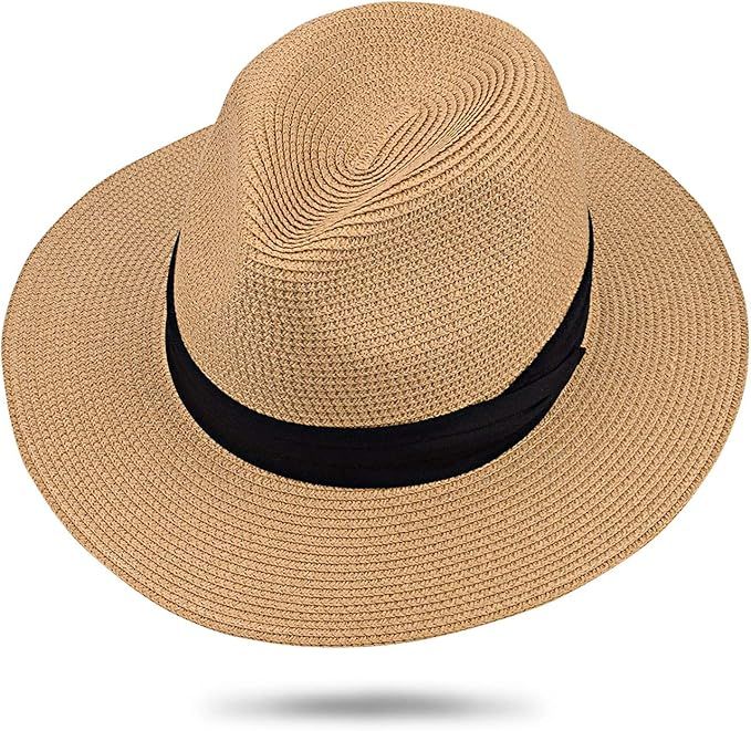 Maylisacc Womens Straw Panama Hat, Wide Brim Beach Sun Hats Summer Foldable Travel Sunhat UPF50 | Amazon (US)