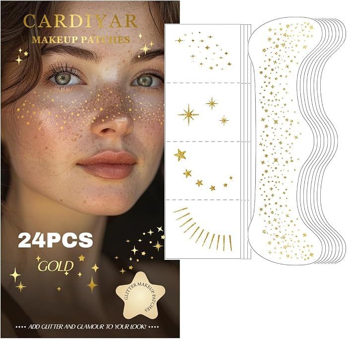 Glitter Freckles, 24PCS Glitter Freckles Face Tattoo, Sparkle Freckles for Women, Waterproof Gold... | Amazon (US)