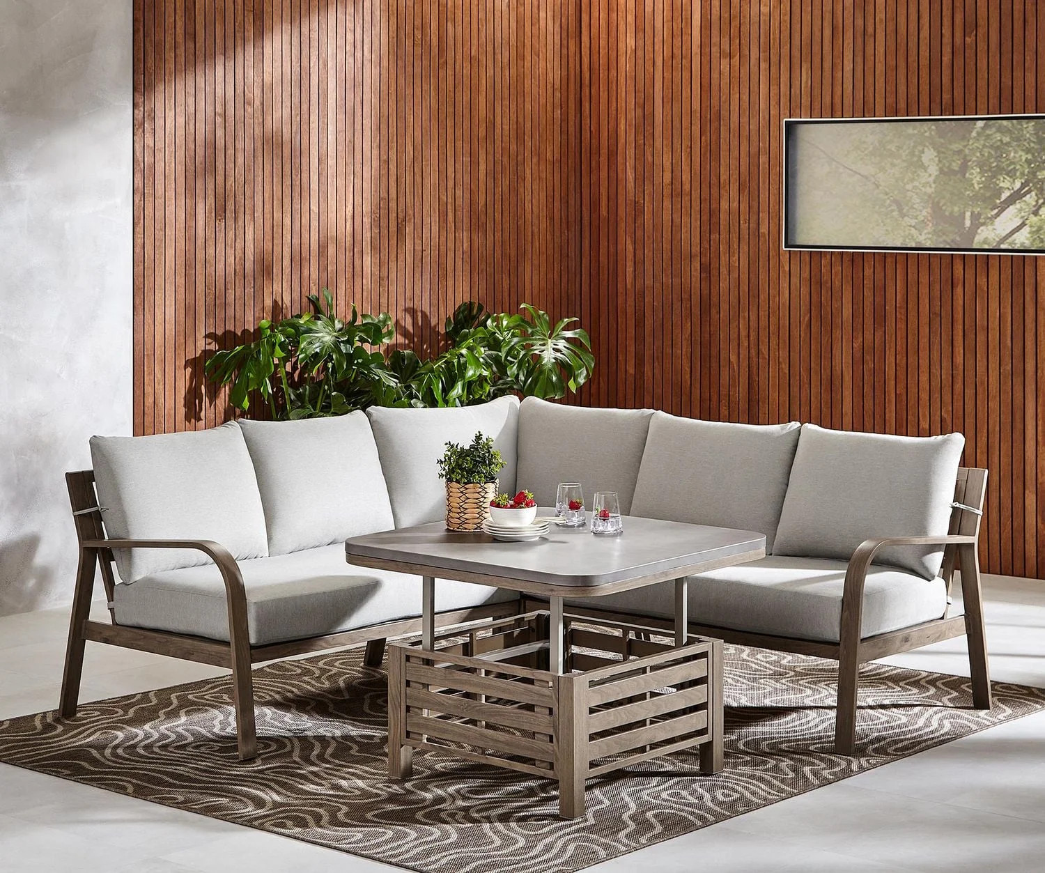 Better Homes & Gardens Prado 4-Piece Steel Outdoor Sectional Set with Cushions & Adjustable Table... | Walmart (CA)
