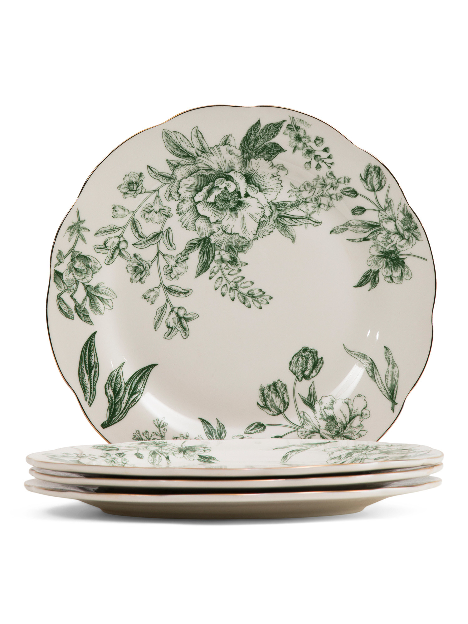 Set Of 4 10.5in Porcelain Scalloped Toile Dinner Plates | TJ Maxx