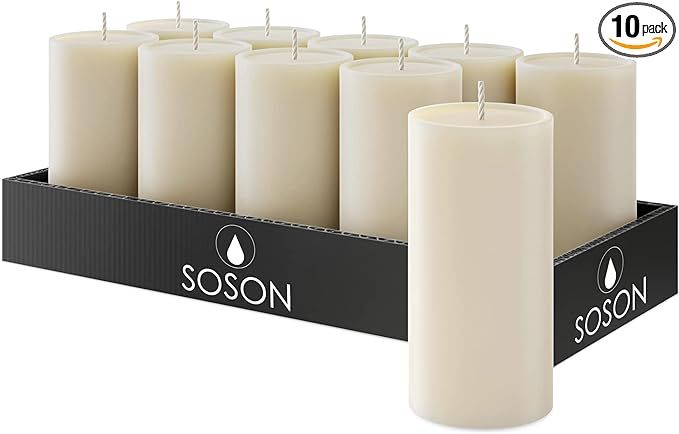 Simply Soson Set of 10 Ivory Pillar Candles 2x4-inches - Unscented Large Candle - Candles Bulk - ... | Amazon (US)