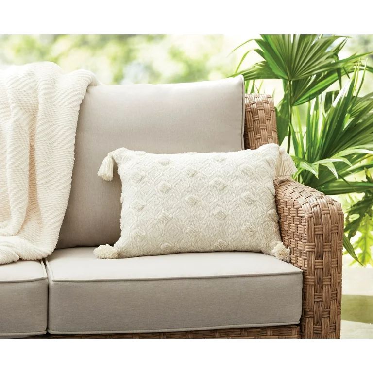 Better Homes & Gardens 13" x 19" Outdoor Toss Pillow, Ivory Woven, Rectangle, 1 Pillow per Pack -... | Walmart (US)