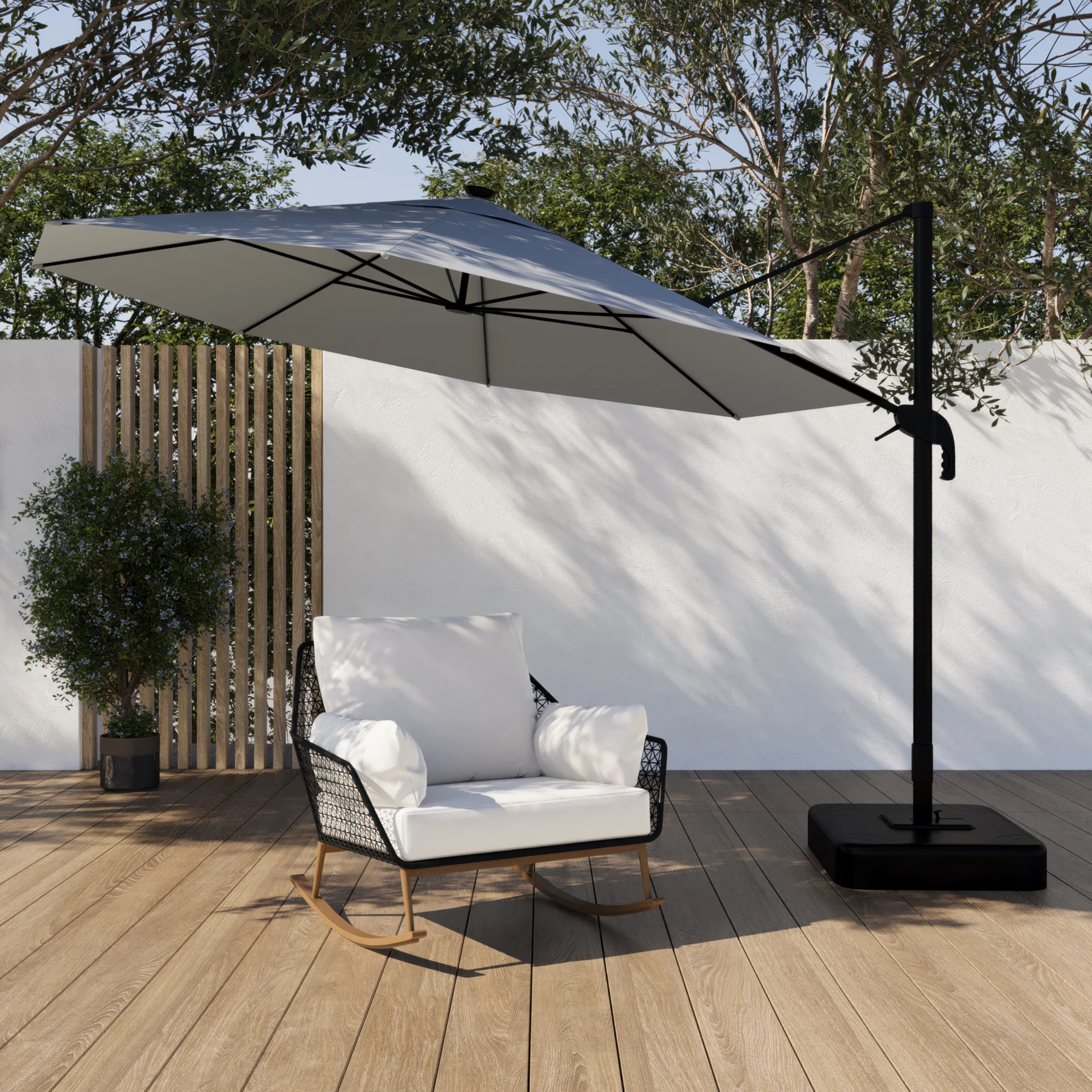 HOMETRENDS 11 ft. Round Offset Patio Umbrella with LED Lights & Base, Cream | Walmart (CA)