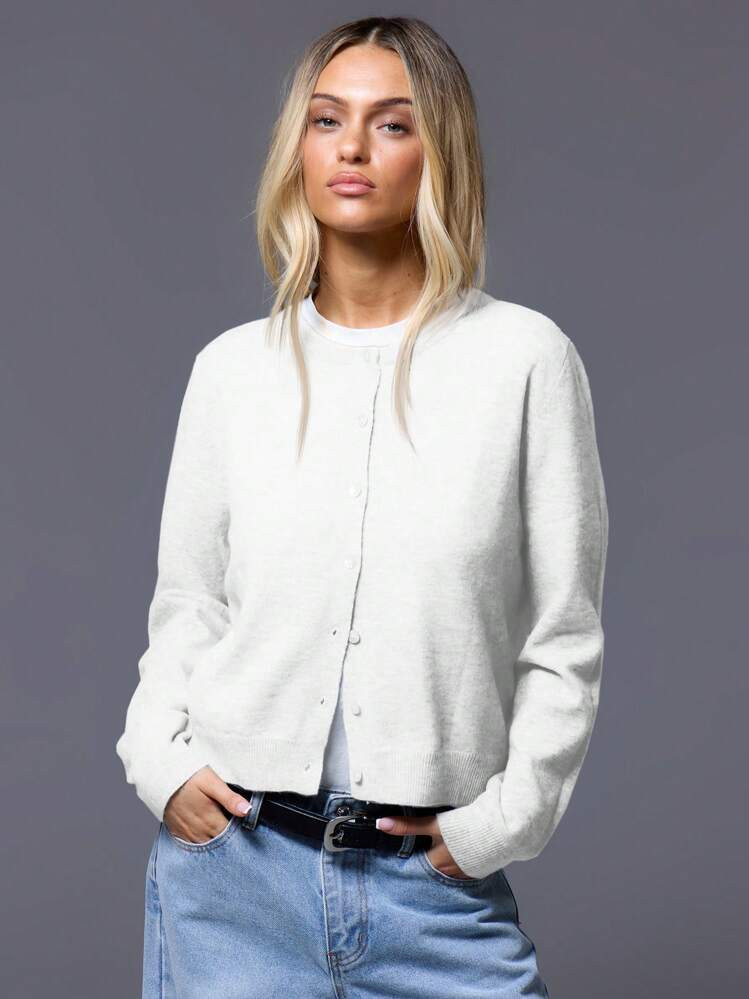 MUSERA Button Up Crew Neck Cardigan For Spring Y2K 90'S Casual Cute | SHEIN