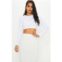 White Rib Long Sleeve Crop Top | PrettyLittleThing US