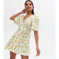 Off White Lemon Mini Wrap Dress New Look | New Look (UK)