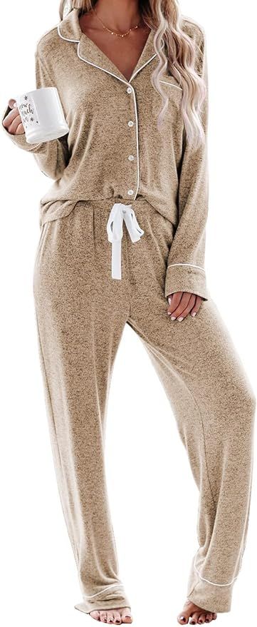 Women's Pajama Sets Long Sleeve Button Down Sleepwear Nightwear Soft Pjs Lounge Sets | Amazon (US)