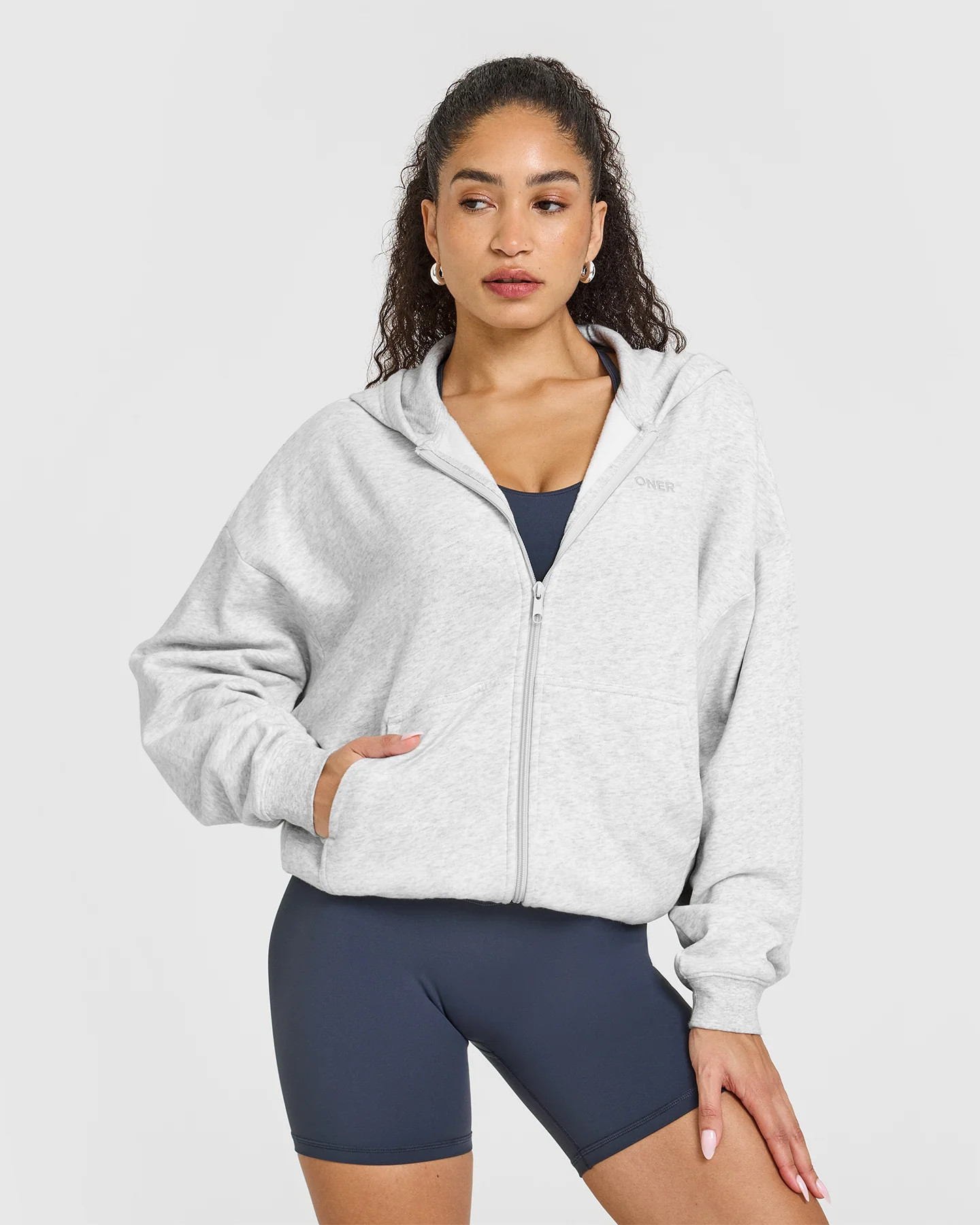 Mid Weight Zip Through Hoodie 
 Light Grey Marl | Oner Active (UK / US)