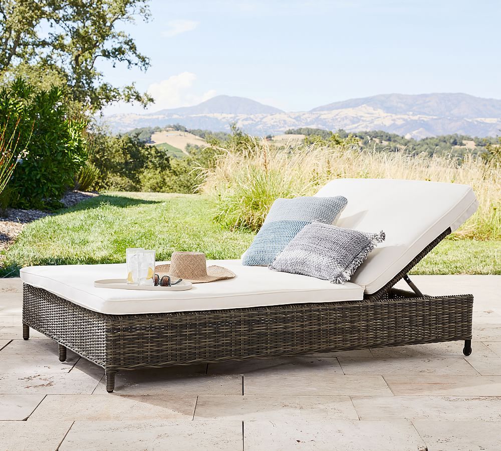 Torrey Wicker Double Outdoor Chaise Lounge | Pottery Barn (US)