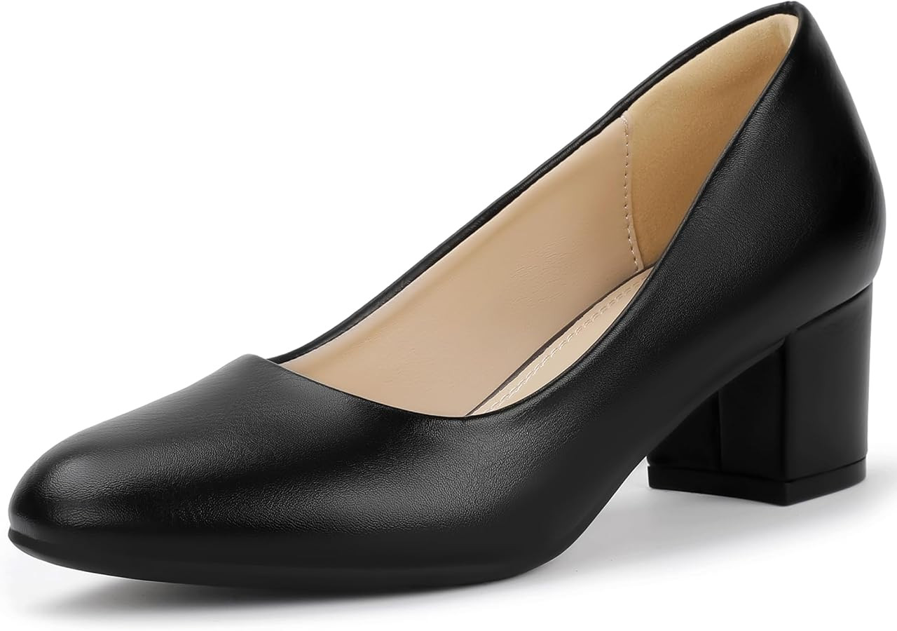 IDIFU IN2 Women's Pumps Closed Round Toe Low Block Chunky Heels Short Small Thick Heels Wedding B... | Amazon (US)