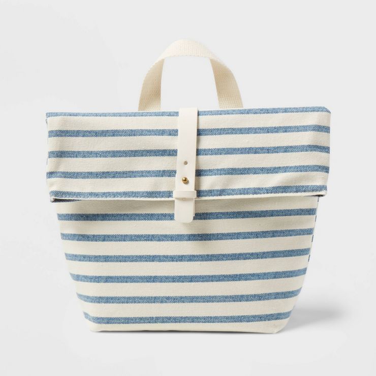Printed Canvas Roll Top Lunch Tote Blue Stripe - Threshold™ | Target