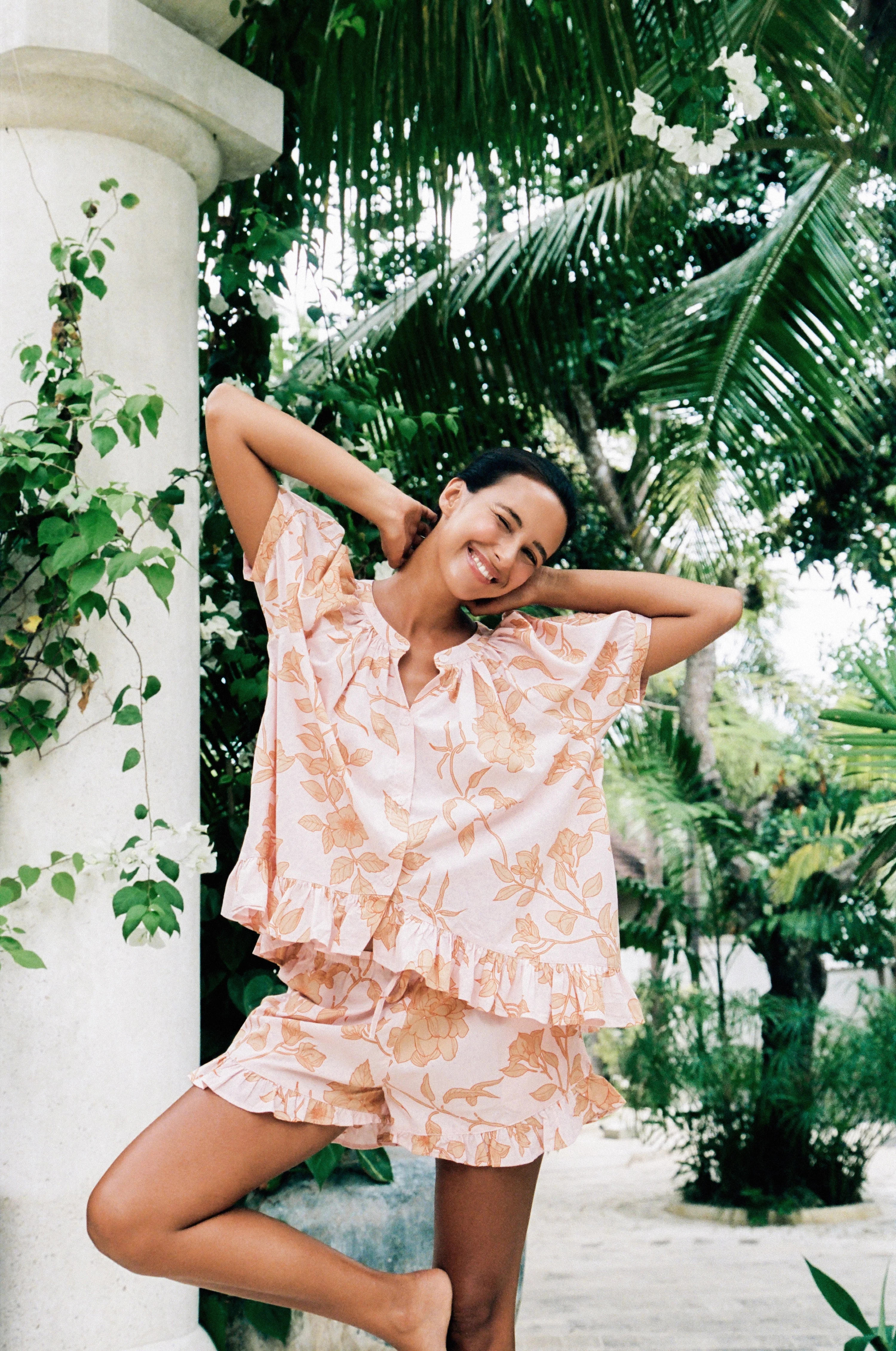 Sophie Pajama Set - Romantic Floral - Peach | Piyama US