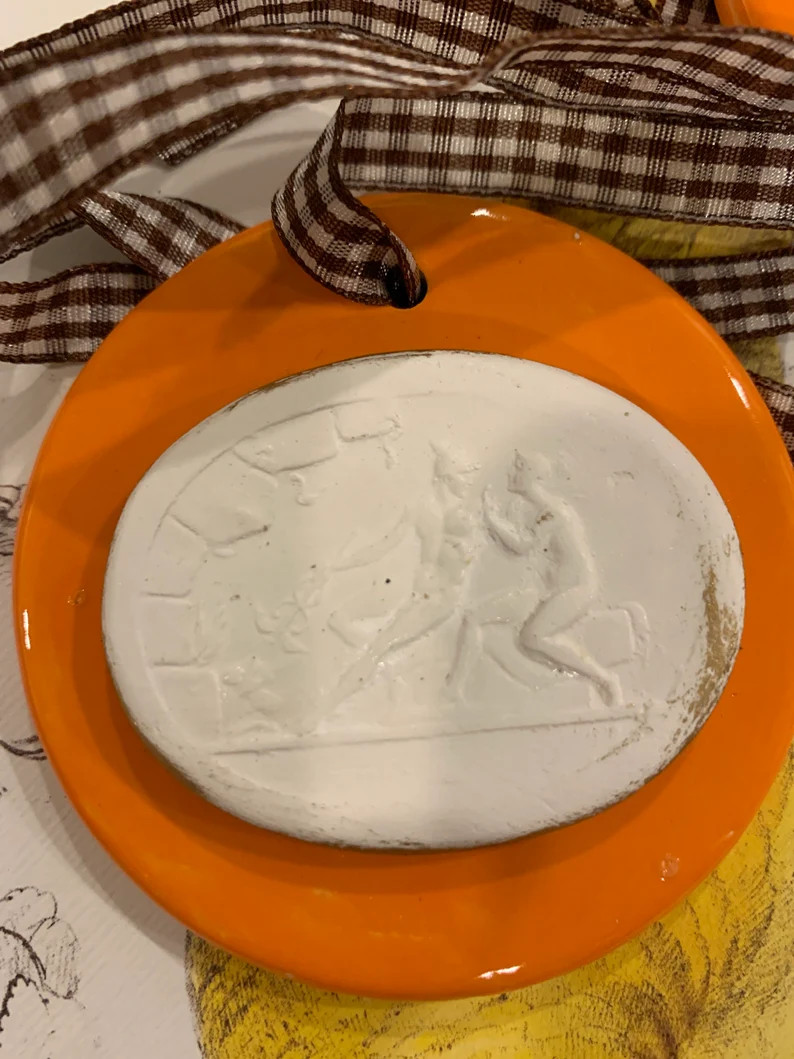 Classic Italian Intaglio Mounted on Bright Designer Orange Disc Ornaments - Etsy | Etsy (US)