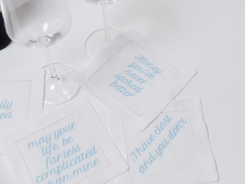 Parent Trap Embroidered Cocktail Napkins, Set of 4, Linen Napkins, Beverage Napkins, Bar Cart, Ho... | Etsy (US)