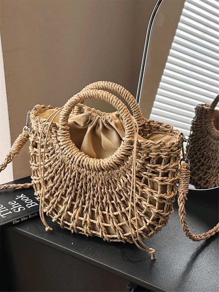 Medium Straw Bag Drawstring Detail Vacation | SHEIN