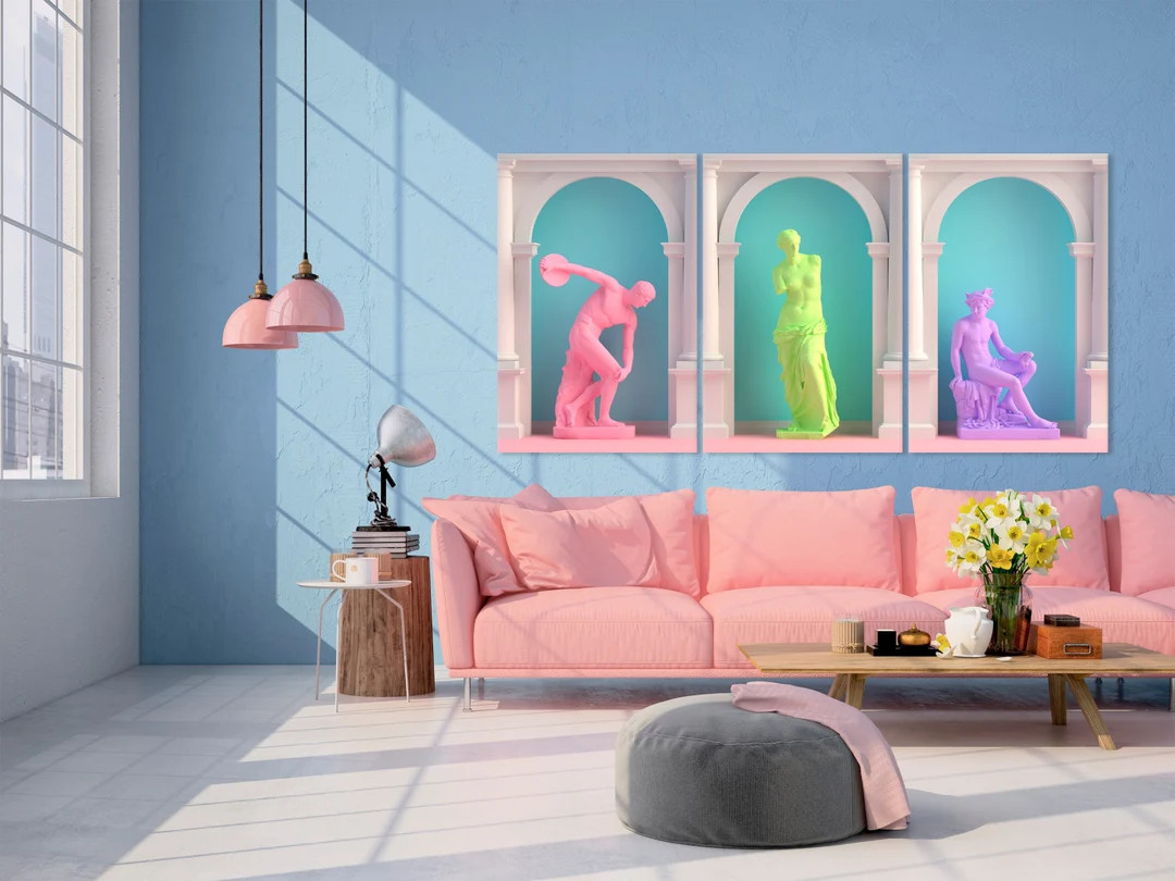 Greek Statue Pop Art Print Sculpture Canvas Print Greek God Colorful Minimalist Wall Art Modern H... | Etsy (US)