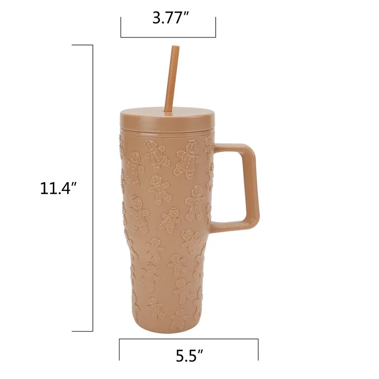 30 Ounce Tan Acrylic Double Wall Embossed Gingerbread Tumbler with Straw and Handle, by Holiday T... | Walmart (US)
