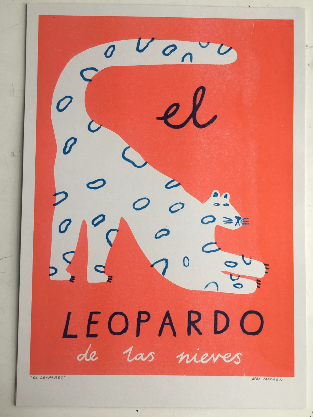 A3 2 colour Risograph printed poster of a snow leopard | Etsy (US)