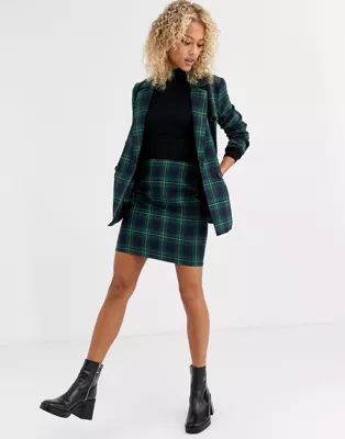 Parisian tailored a line mini skirt in green check | ASOS US