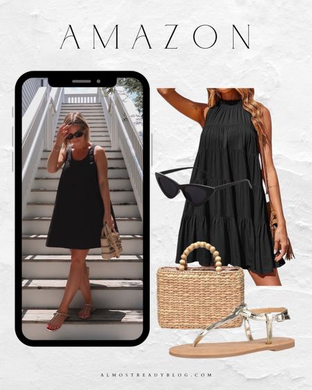 Amazon look for less, black mini dress, summer dress, babydoll dress, metallic thong sandals 

#LTKFindsUnder100 #LTKFindsUnder50