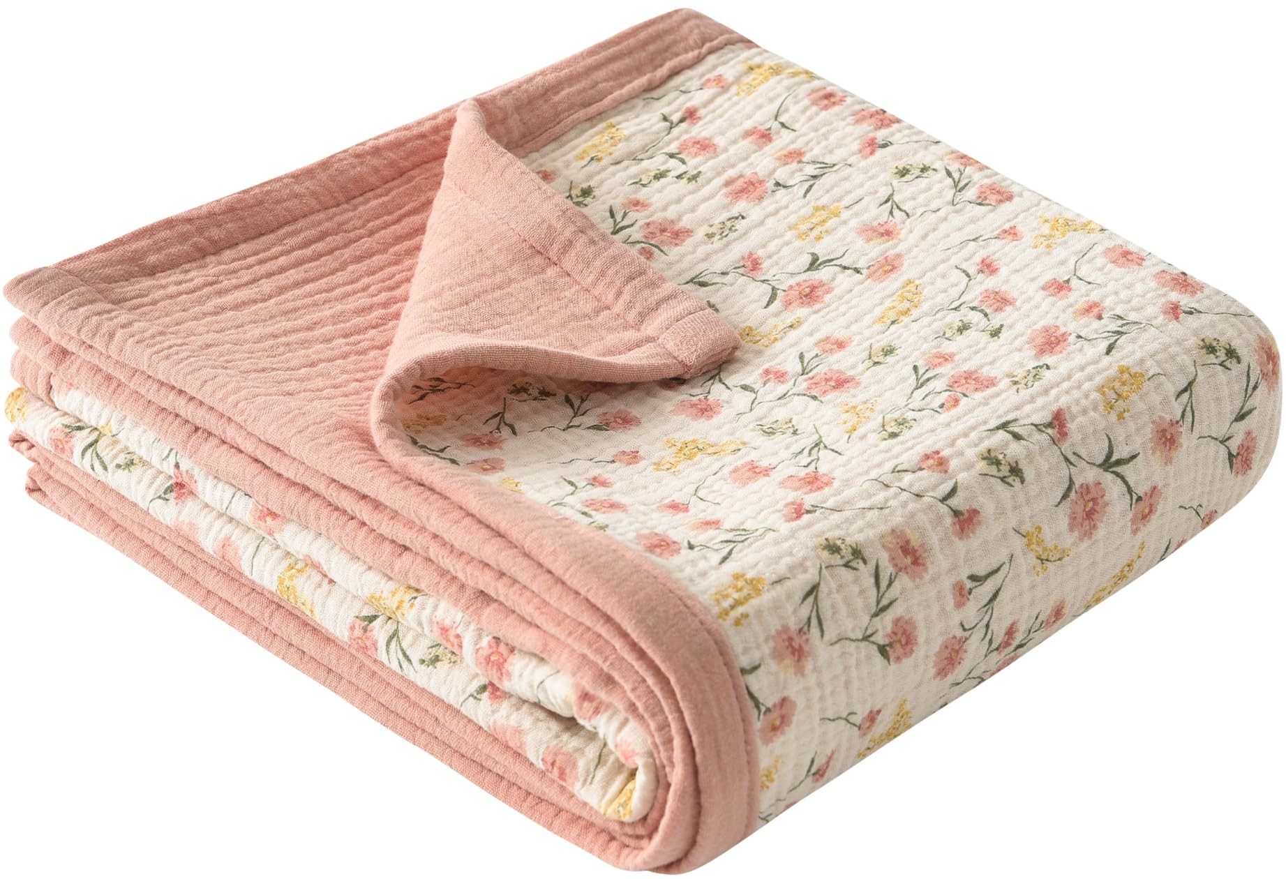 Little Jump Muslin Baby Blankets for Girls, Large 47" x 47" Cotton Crib Blanket for Baby Infant Toddler, Soft Breathable and Lightweight Toddler Quilt for Girls (Peach Floral) | Amazon (US)