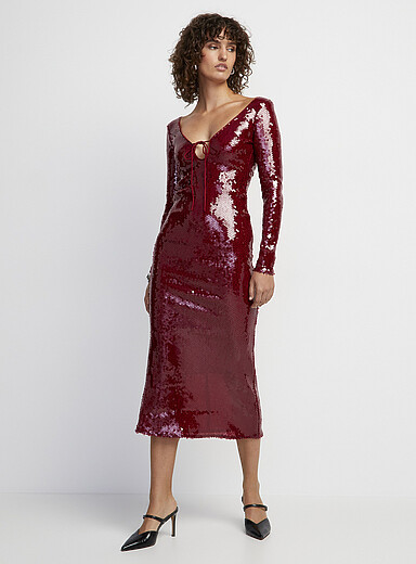 Verona plunging V-neck ruby sequins maxi dress | Simons
