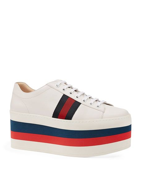 Gucci Peggy Striped Platform Sneakers, White | Bergdorf Goodman