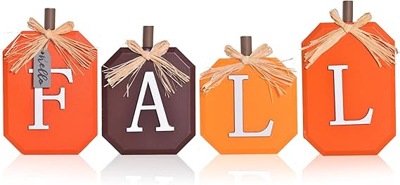 4 Pcs Fall Decorations, Wood Pumpkin Block Hello Fall Decor 3D Thanksgiving Tiered Tray Decoratio... | Amazon (US)