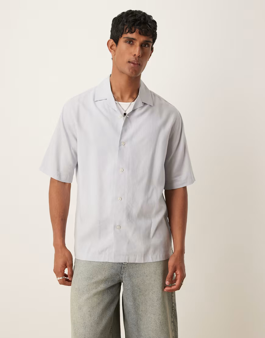 Mango linen mix short sleeve shirt in pale blue | ASOS (Global)