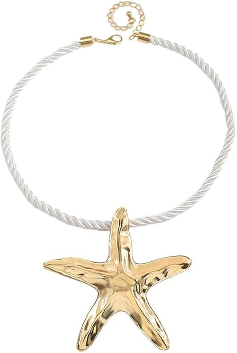 Dtja Large Starfish Pendant Necklace for Women Girls Handmade Hammered Star Shaped Ocean Sea Mari... | Amazon (US)