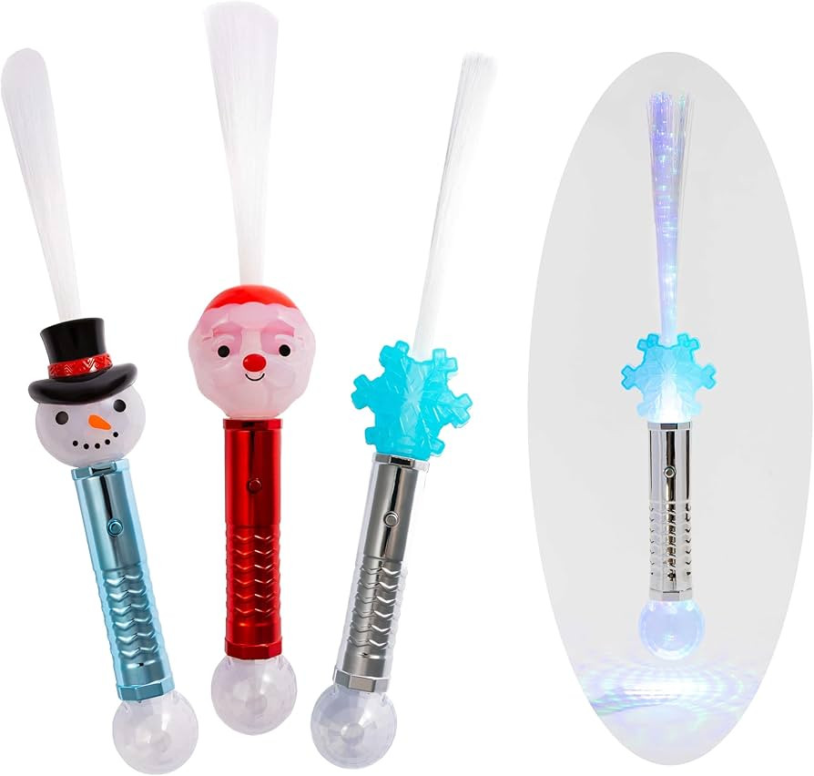 Cool Things Christmas Fiber Optic Wands, Light Up LED Holiday Toy (3 Pack, Snowman, Santa, Snowfl... | Amazon (US)
