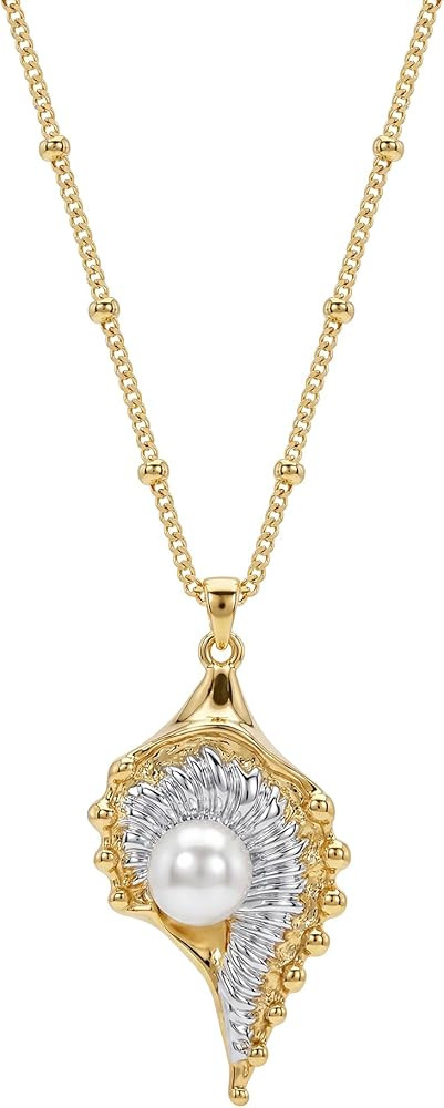 MEVECCO Dainty Gold Seashell Pendent Necklace Ocean Necklace for Women 18K Gold Plated Necklace B... | Amazon (US)