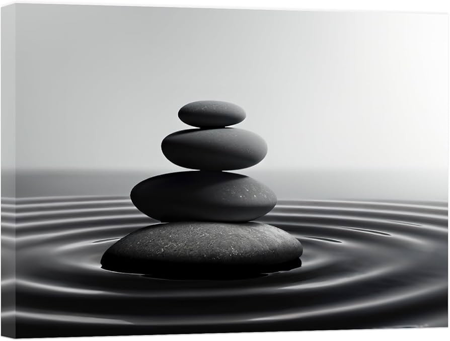 DOARTDO Zen Stones Wall Art Black And White Stones in Water Pictures Print on Canvas for Bathroom... | Amazon (US)