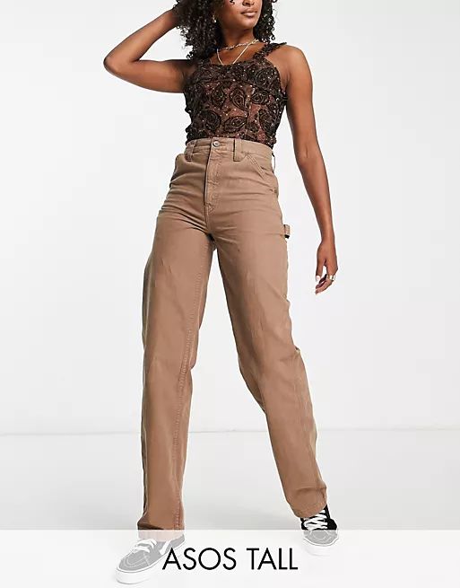 ASOS DESIGN Tall minimal cargo pants in brown | ASOS (Global)