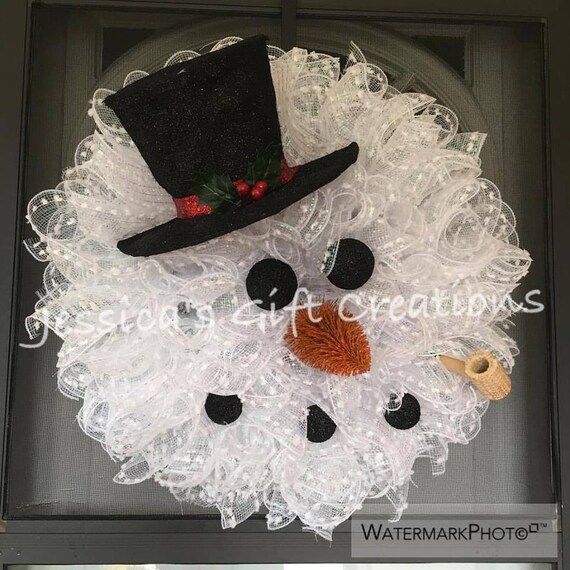 Made to Order Snowman Mesh Wreath/Christmas Deco Mesh Wreath/Front Door Wreath/Snowman Door Hange... | Etsy (US)