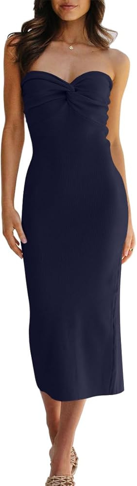 LILLUSORY Knitted Dresses Twisted Front Bodycon Dress with Back Slit | Amazon (US)