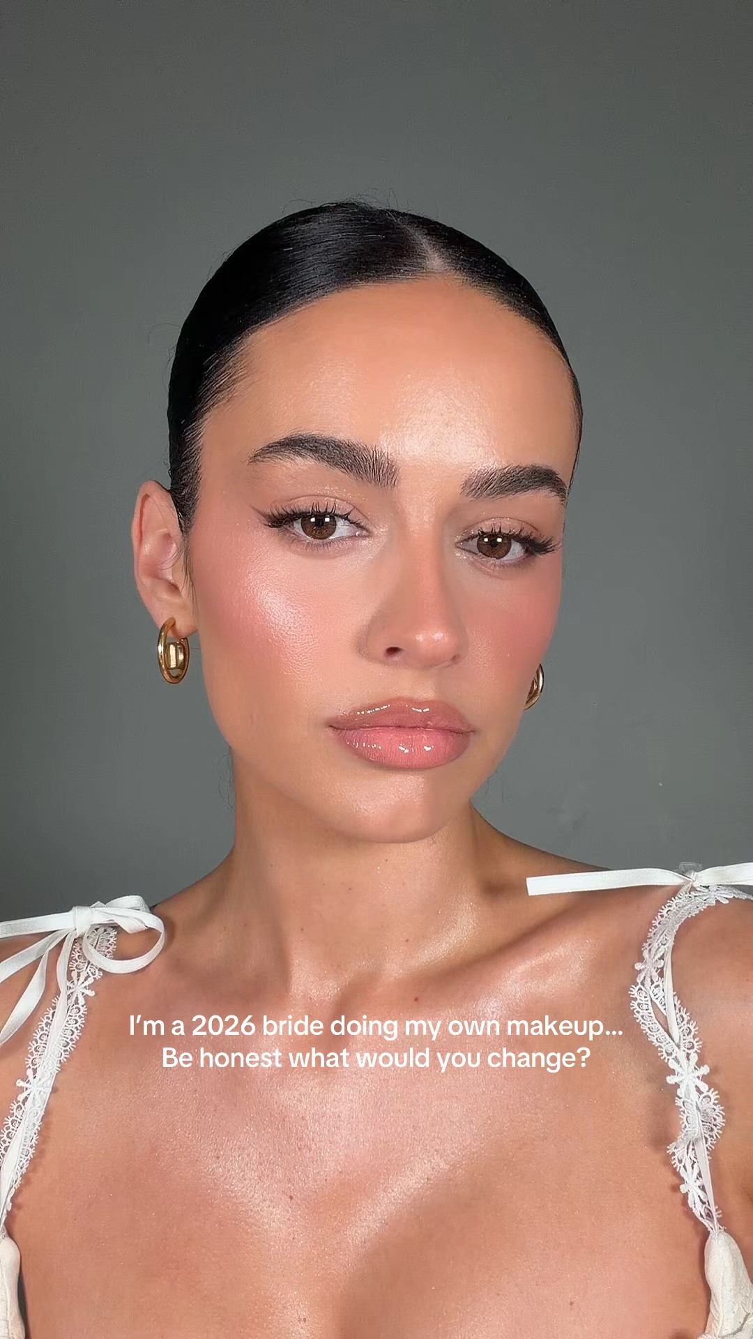 Wedding day makeup trial #1… what would you change?🤍 #makeup #makeupvideo #makeuptiktok #weddingmakeup #bridalmakeup #bridalmakeuplook #makeuptrial #doingmyownmakeup #bridaltiktok #weddingtiktok 